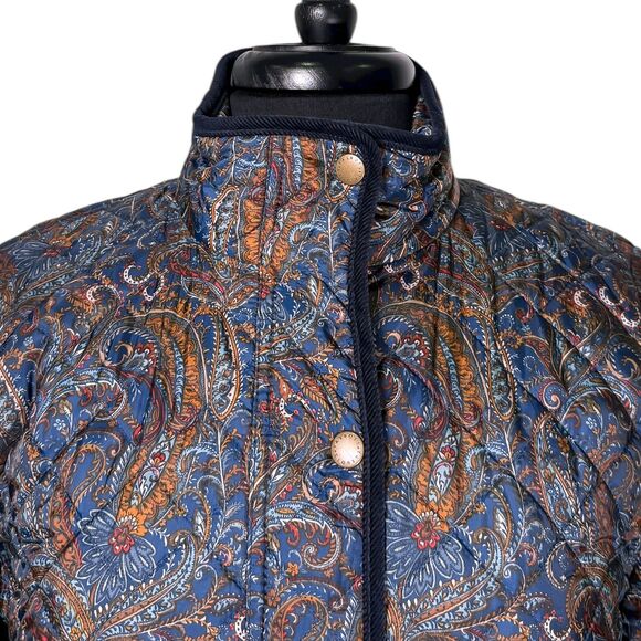 Talbots Womens Coat M Paisley Quilted Corduroy Snap Button Jacket Preppy Classic - Picture 4 of 10